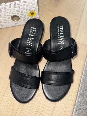 Italian Shoemakers Black Double-Strap Slide Mules